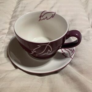 Starbucks 2007 Purple and White Leaf Design Teacup and Saucer